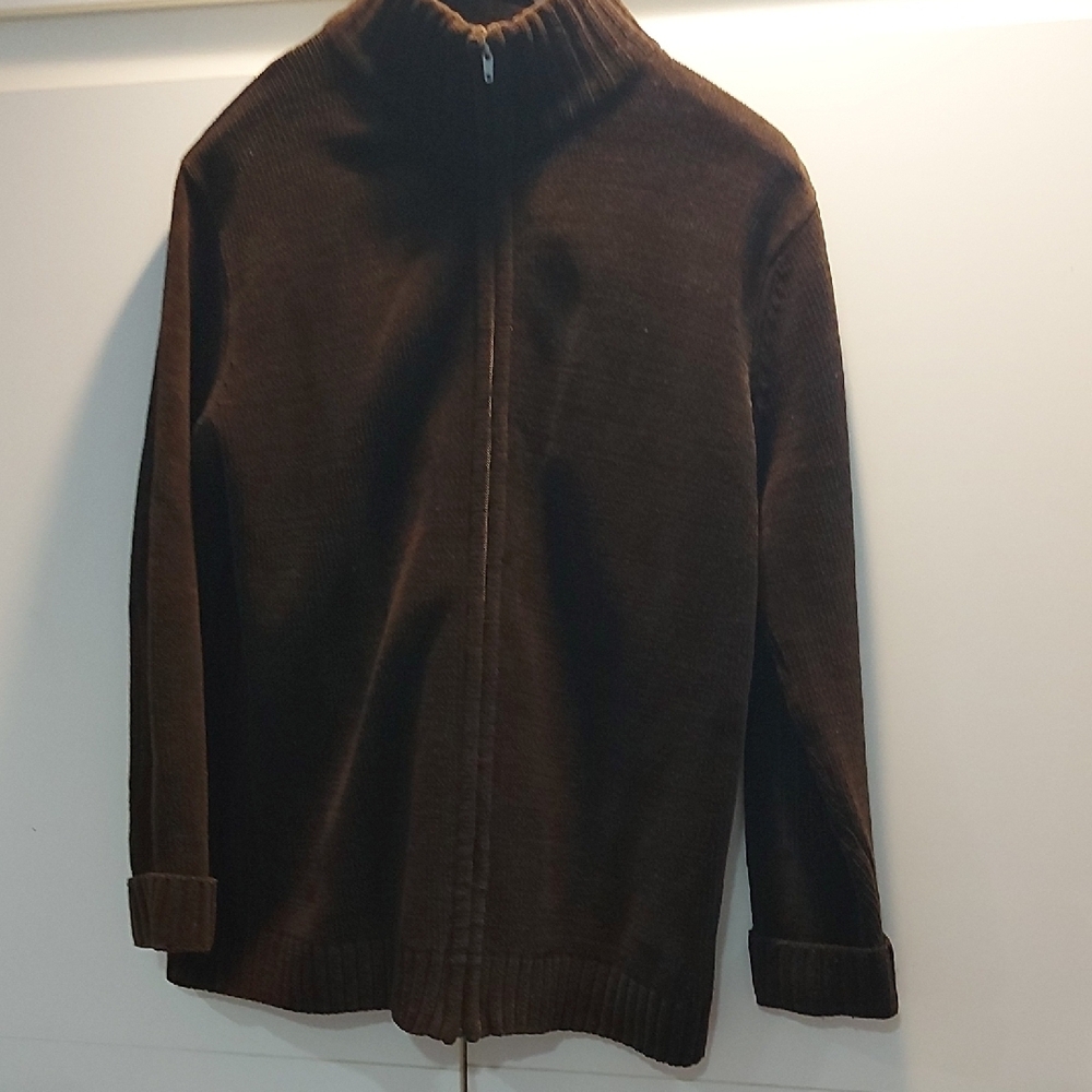Denver Hayes Men's Medium Brown, Zip-up Wool Blend Sweater - Picture 8 of 9